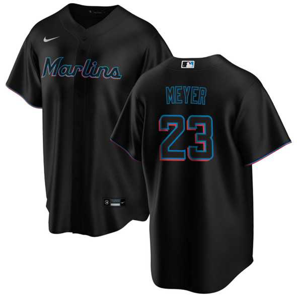 Men%27s Miami Marlins #23 Max Meyer Black Cool Base Stitched Jersey Dzhi